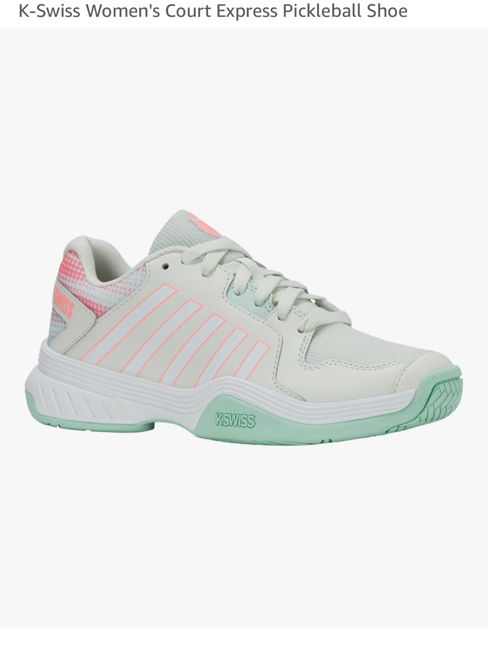 K-Swiss Court Express Pickleball Tennis Shoe Mint Green and Orange Accent